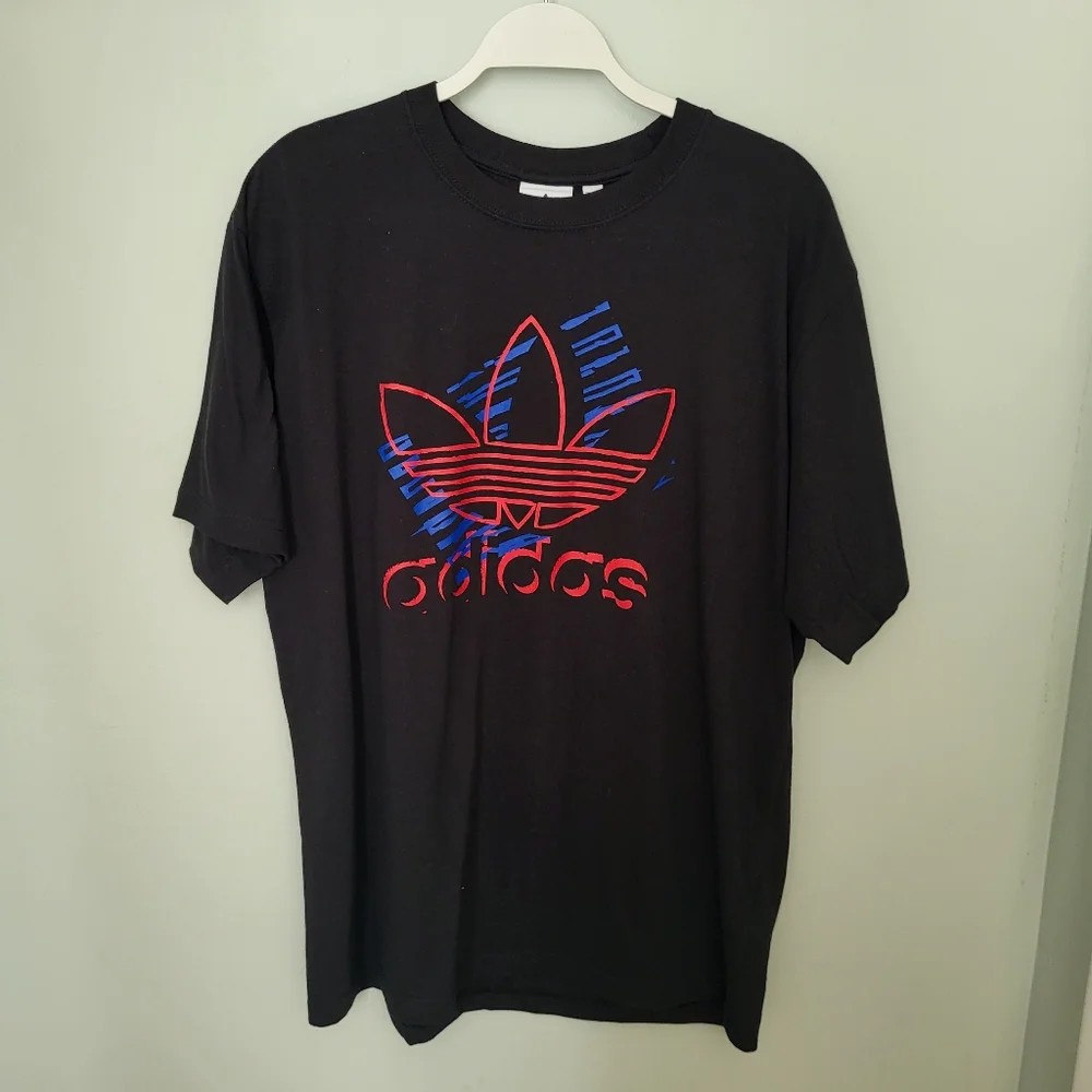 Adidas Men Large OG Sketch Trefo Crew‎ Neck Short Sleeve T-Shirt Black Casual